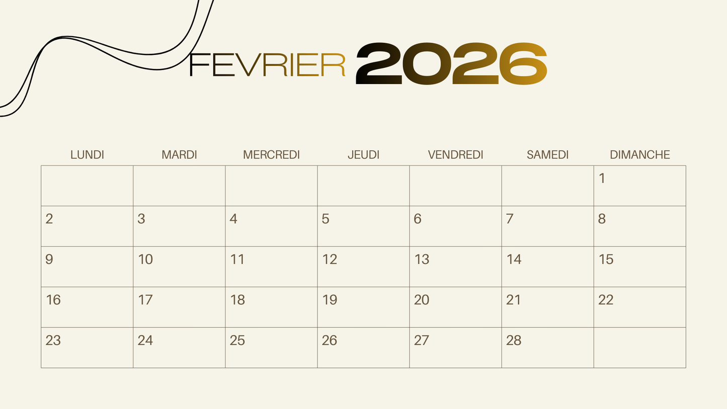 Calendrier 2026 Luxe Or – Élégance, Sérénité & Organisation